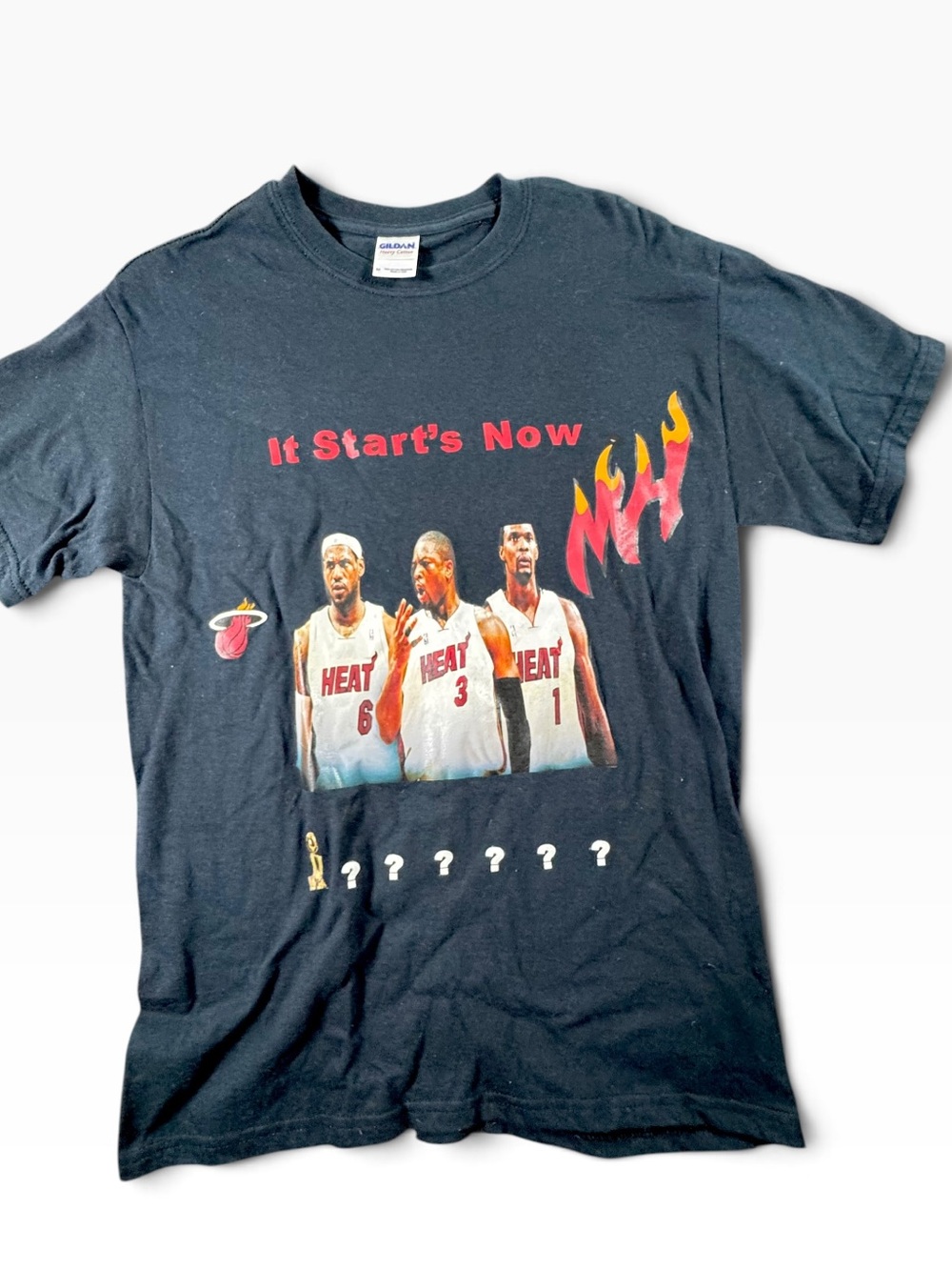 Gildan Black Miami Heat 'It Starts Now' Graphic Tee with Red & Yellow Flames